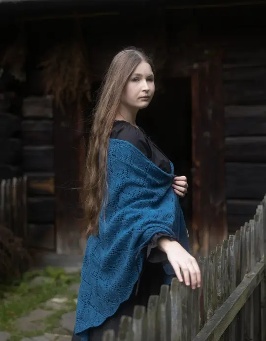 Étole 'Norna' pure laine et maille ajourée lagon