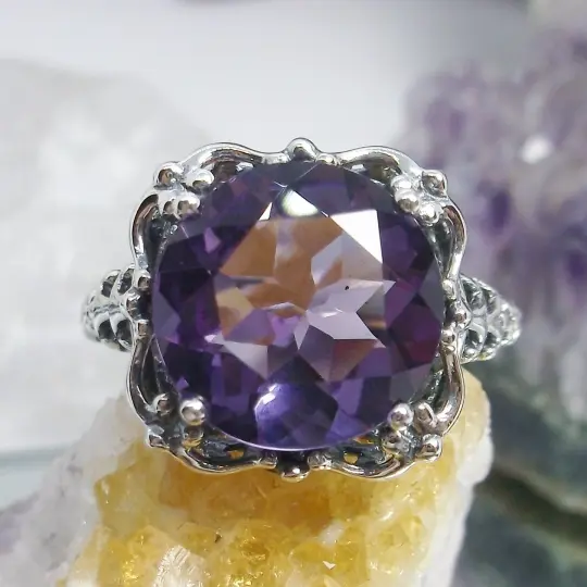 Amethyst Ring, Natural or Simulated Gemstone, Victorian Jewelry #D103
