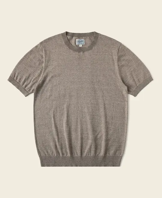 1950s Jersey Knit Short Sleeve Crewneck T-Shirt - Light Brown