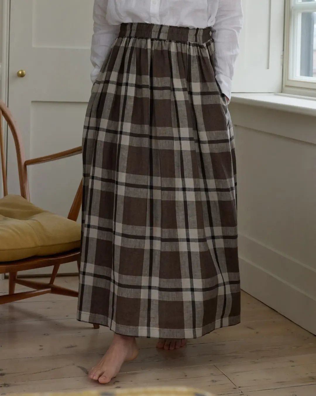 Linen Maxi Length Skirt No.12 in Fawkes Plaid