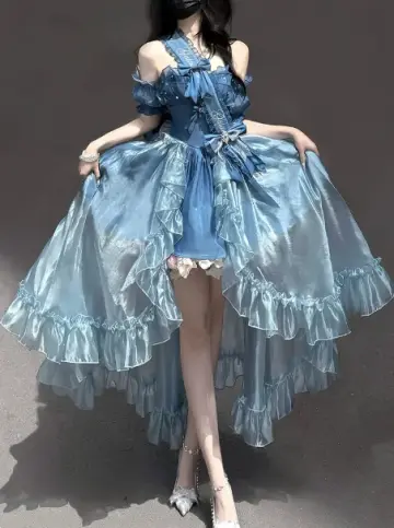 Elegant Pale Blue Prom Dress ,A-Line Bateau Frilled Corset Maxi Quinceanera Dress RS866