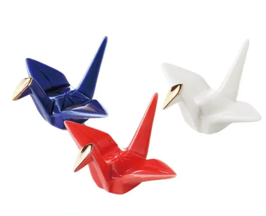 Porcelain Crane Chopstick Rest 3pc Set