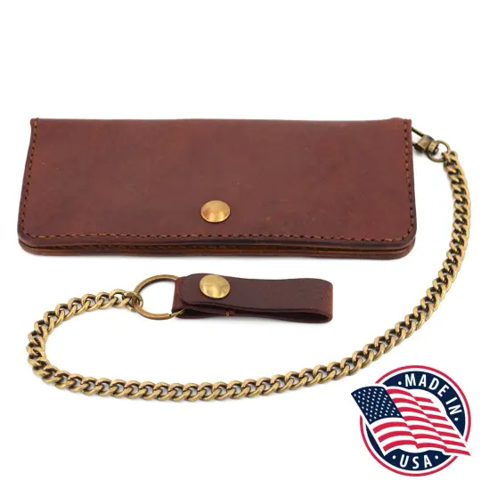 Long Leather Wallet w/ Chain (Brass & Brown)