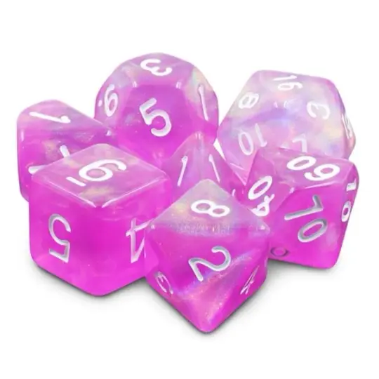 Dream in Bloom Dice Set – 7-Piece Bright Pink Shimmer DnD Dice