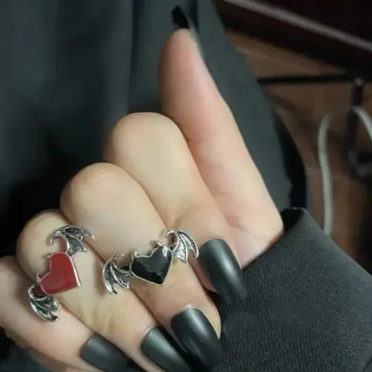 Batsy Bat Wings Gothic Ring Set