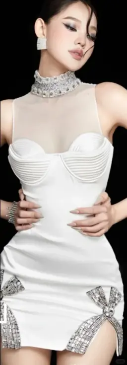 White halterneck diamond sleeveless waist sexy irregular hip short dress homecoming dress R4887