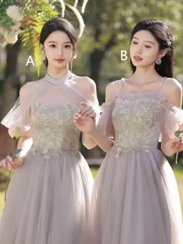 Light grey slim fit chiffon maxi ball gown, bridesmaid dress R6116