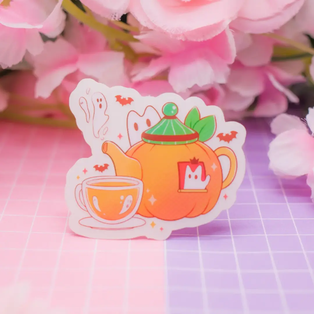 Pumpkin Teapot - transparent vinyl sticker