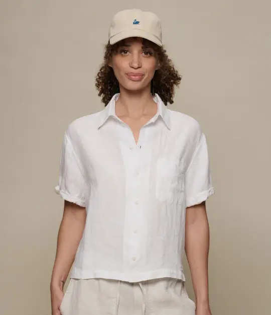 Cropped Linen Women's Shirt with Rolled-Up Sleeves