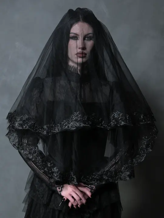Ornate Victorian Lady Mourning Veil