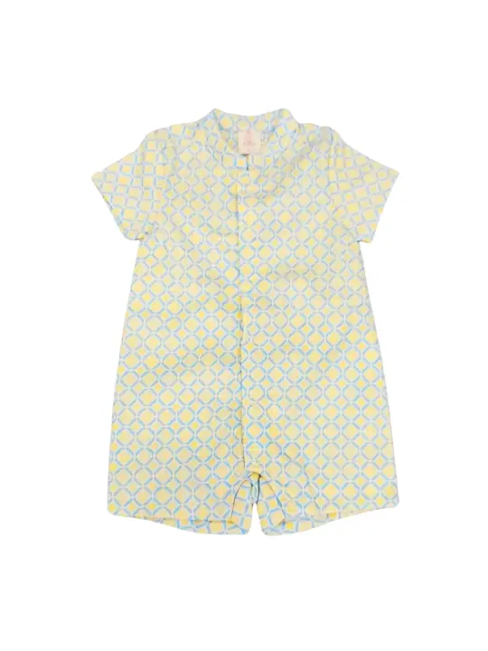 Mandarin-collared Romper - Yellow Blue Mosaic