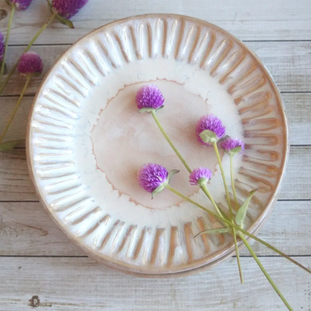 Custom Order for Kathleen, Set of 16 Hand Carved Salad Plates in Ocher and White Glaze