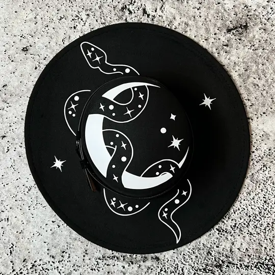 Snake Moon Vegan Felt Flat Top XL Wide Brim Hat