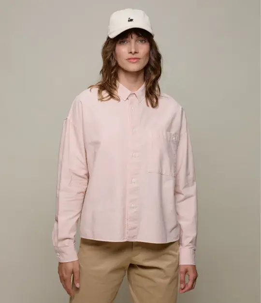 Cropped Boxy Style Cotton Oxford Long Sleeve Shirt