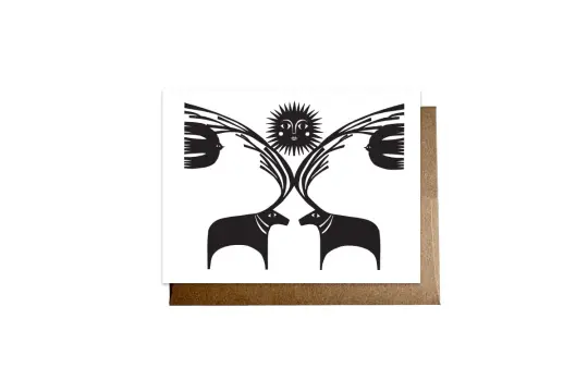 "Reindeer and Sun" card