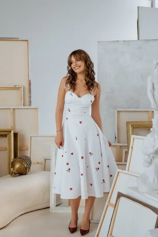 Fit and Flare Dress in White | Petite Fleur