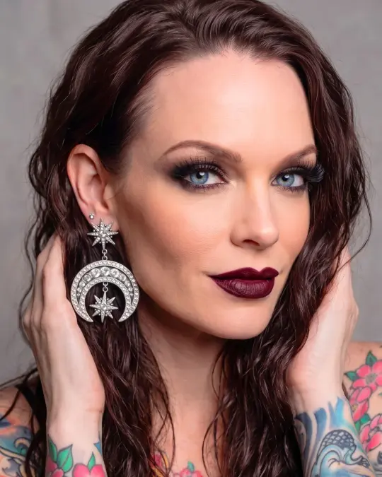 Killstar Zephirah Earring Celestial Silver Crescent Moon Crystal Star Chandelier