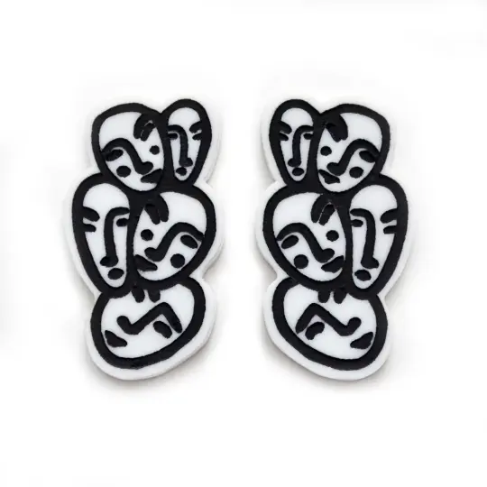 Small Black and White Acrylic Face Stud Earrings