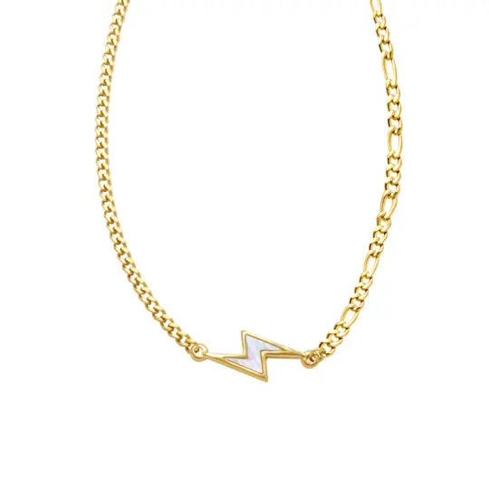 Stainless Steel Seashell Pendant Chain Lightning Bolt Necklace (Silver or Gold)