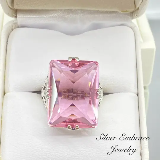 Pink Topaz Ring, Size 6, Huge 30ct Gem, XR Ring, Vintage Jewelry #D9 - Ready to Ship