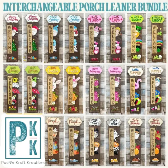 Porch Welcome Sign With Interchangeable Monthly Themes
