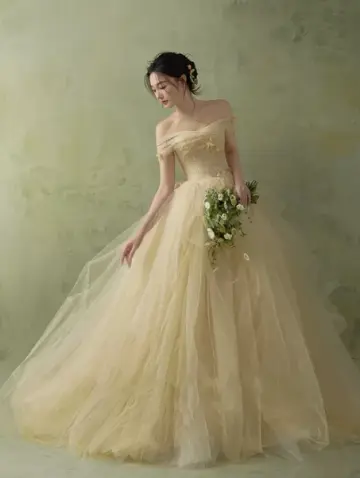Tulle Puffy Sleeveless Corset Prom Gown , Pastel Yellow Maxi Evening Dress Birthday Dress RS2226