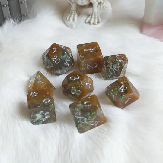 Sulfur Pool DnD Dice Set, 8-Piece Teal and Brown with Paw Print D6