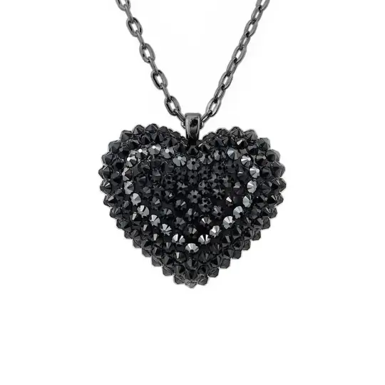 Mini Pavéd Heart Necklace in Midnight