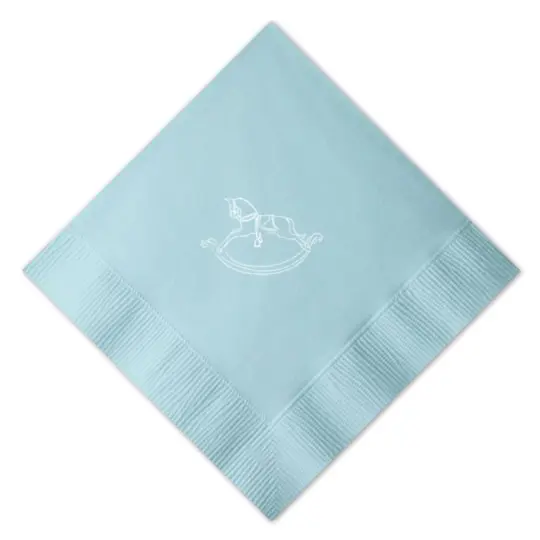 White Foil Printed Rocking Horse on Blue Cocktail Napkin