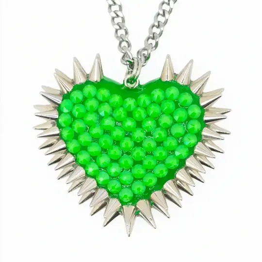 Classic Spiked & Paved Heart Necklace | Electric Green