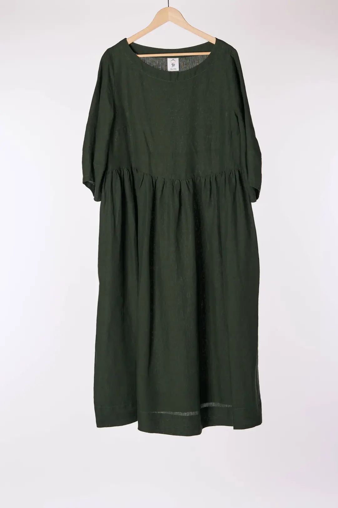 Smock Gaia Dress, 3/4 Sleeve, Evergreen