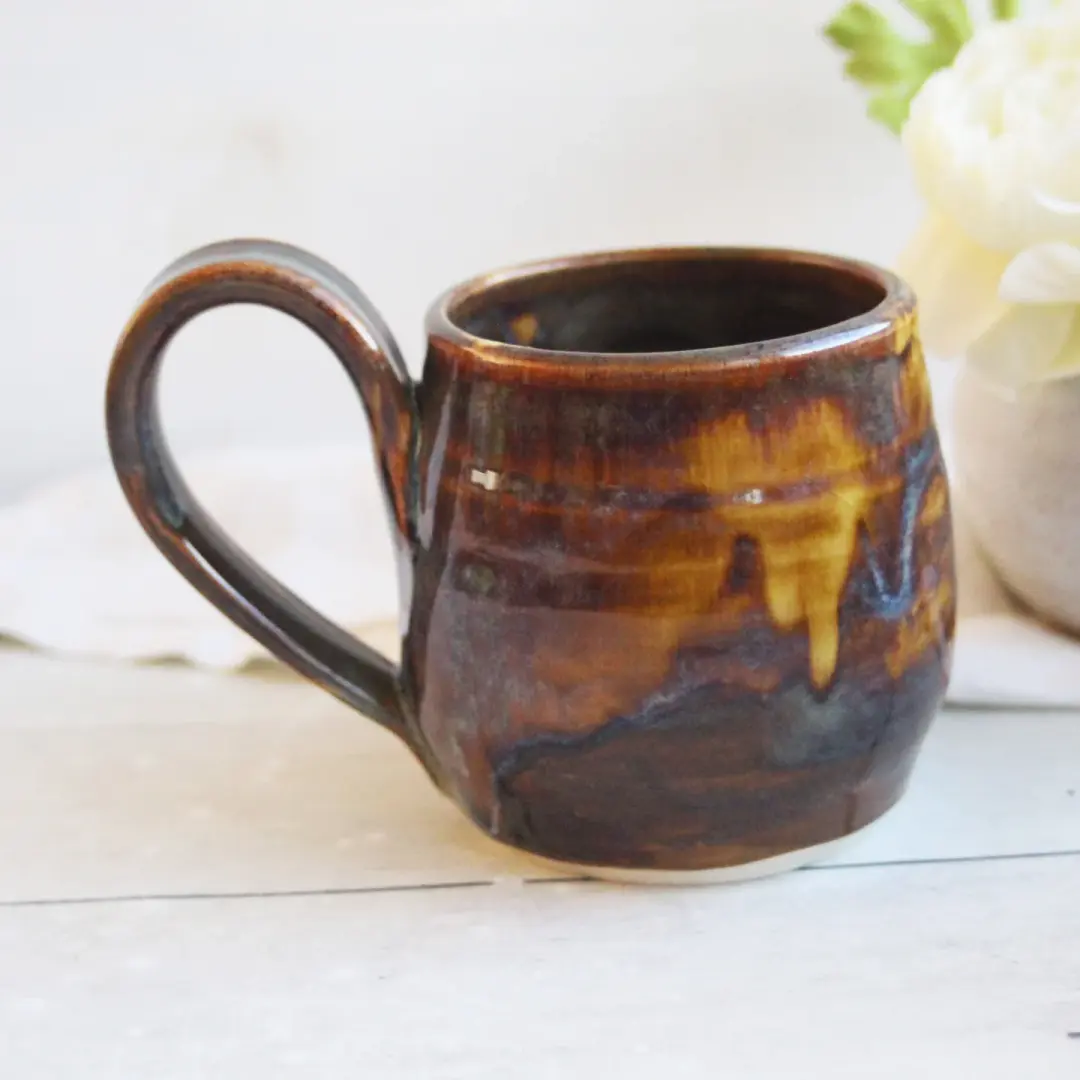Amber Brown Pottery Mug, 14 Ounce , Made in USA