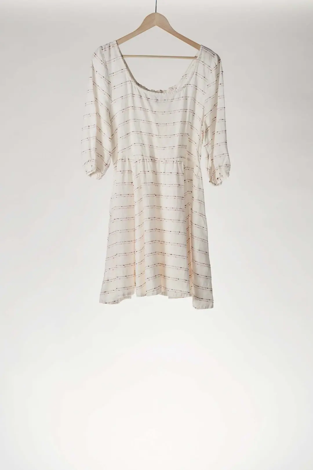 Mini Carmen Dress, 3/4 Sleeve, Pink Stripes On White