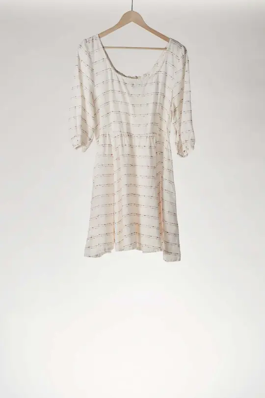 Mini Carmen Dress, 3/4 Sleeve, Pink Stripes On White