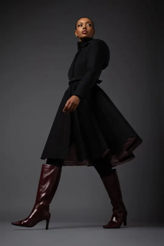 Winter Fit and Flare Coat in Black | Winter Midnight Black