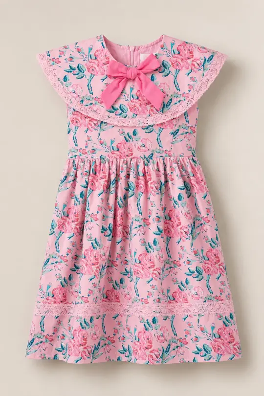 Mini Aster Dress in Pink Sketched Flower