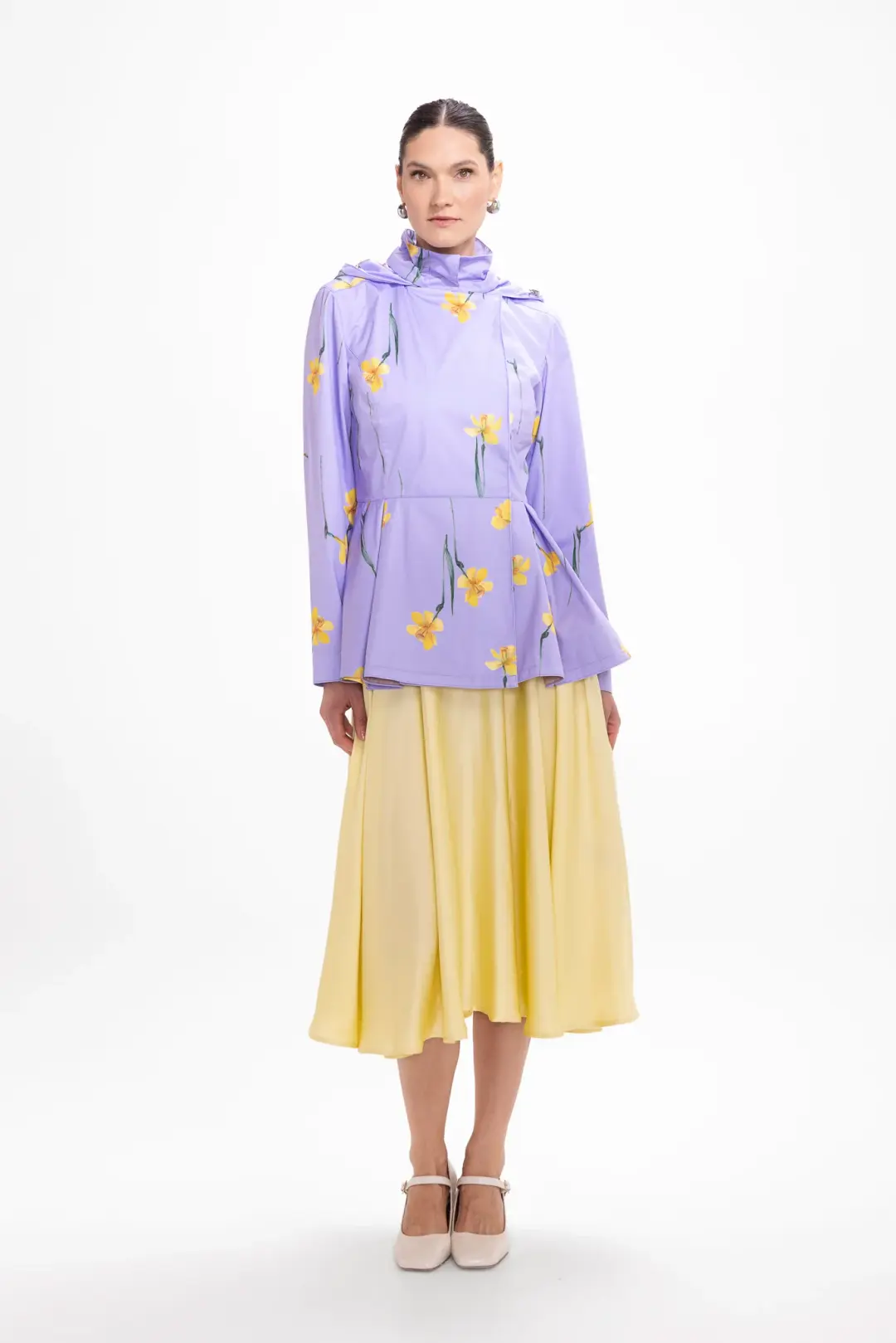 Double Breasted Jacket with Detachable Hood in Light Purple | Lilac Joy
