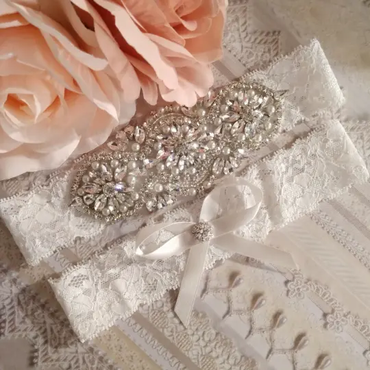 "Kelsey" Bling and Pearl Garter Set