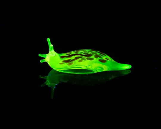 Bronze Red Mini Uranium Glass Slug Figurine UV Reactive Green Hand Blown Lampwork Animal Art Collectible Gift