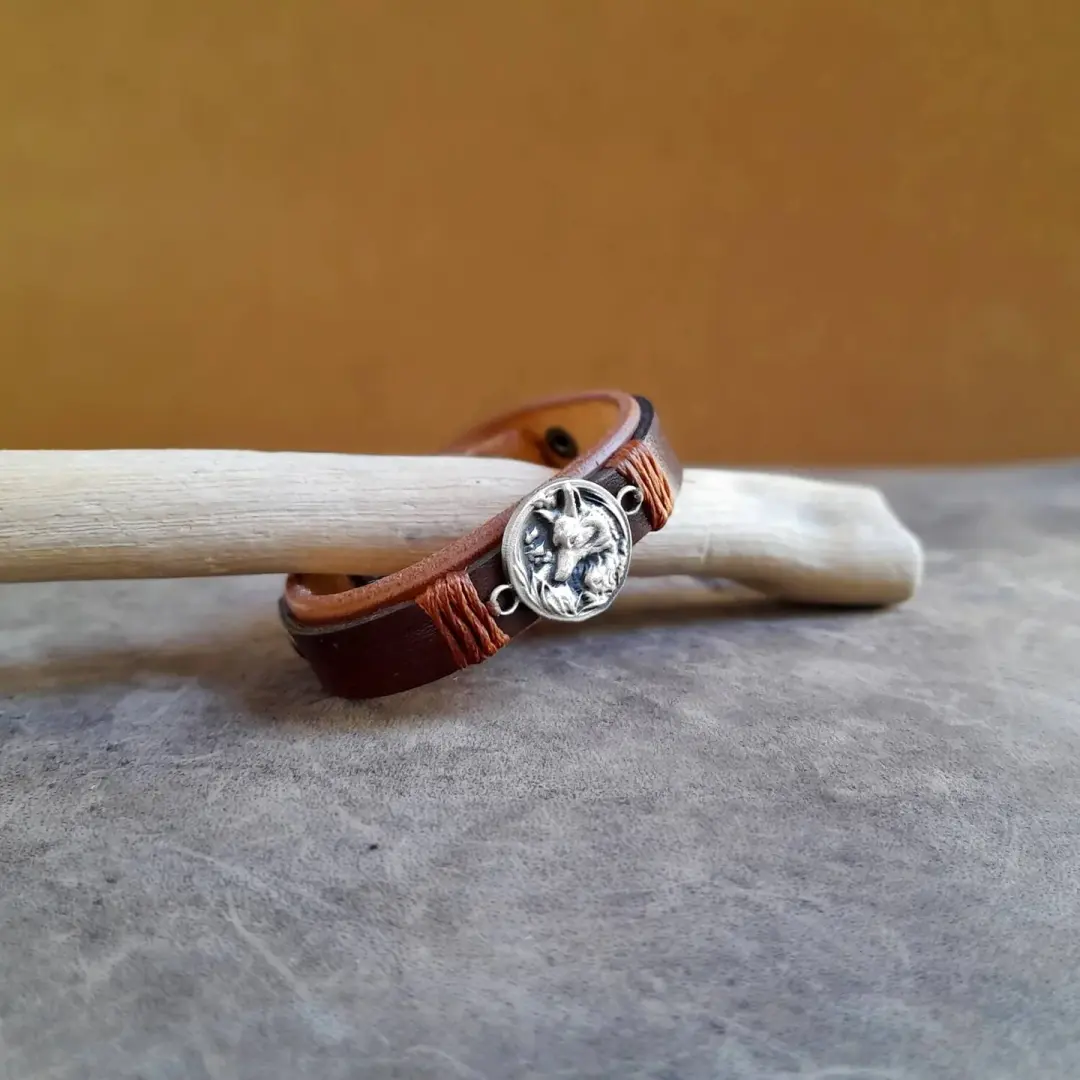Arctic Fox Bracelet | Handcrafted Leather & Brass Charm