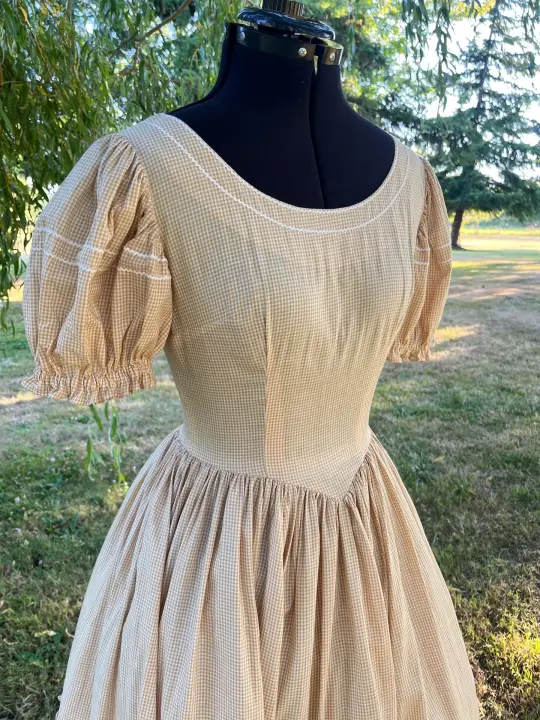 Yellow Handmade Prairie Gingham Dress & Matching Bloomers Set