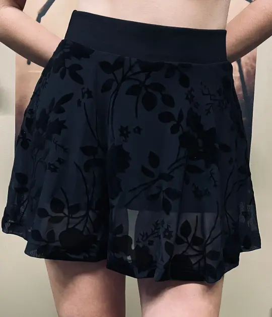 Morbid Mini Skort Gothic Floral - Velvet Flocked Skirt - Alternative Fashion Skort