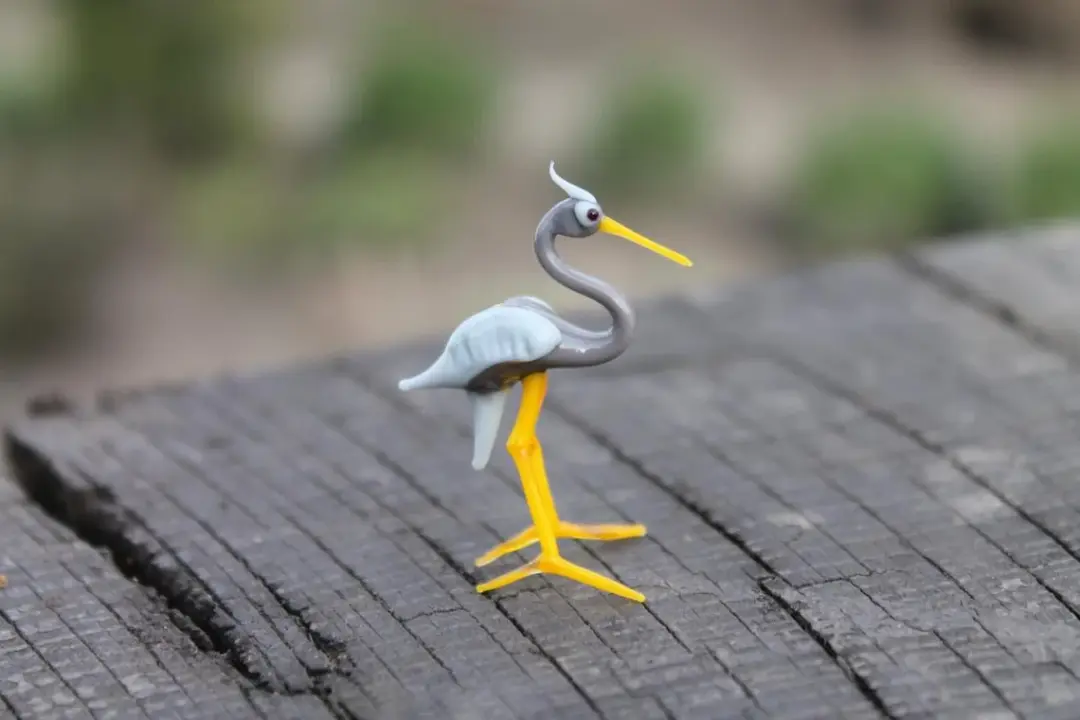 Miniature Gray Glass Heron Figurine - Hand Blown Murano Bird 5cm