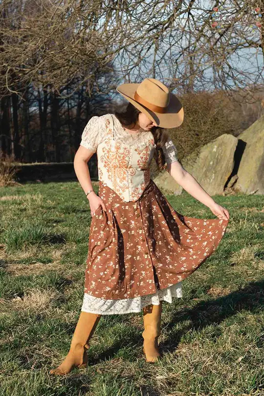 Repaired Lacey Jean Skirt in Carousel-Medium
