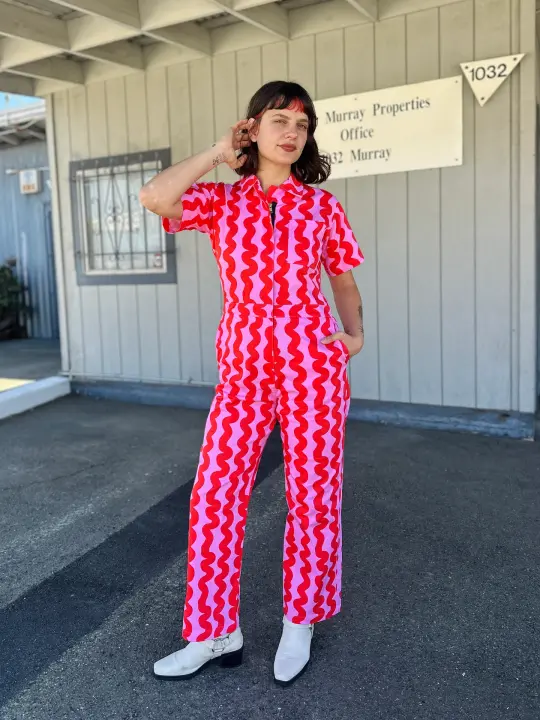 Twill Coveralls Pink Squiggle