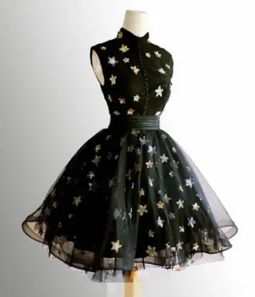 Pretty Black Homecoming Dress , Floral CottageCore Corset Mini Evening Dress RS1440