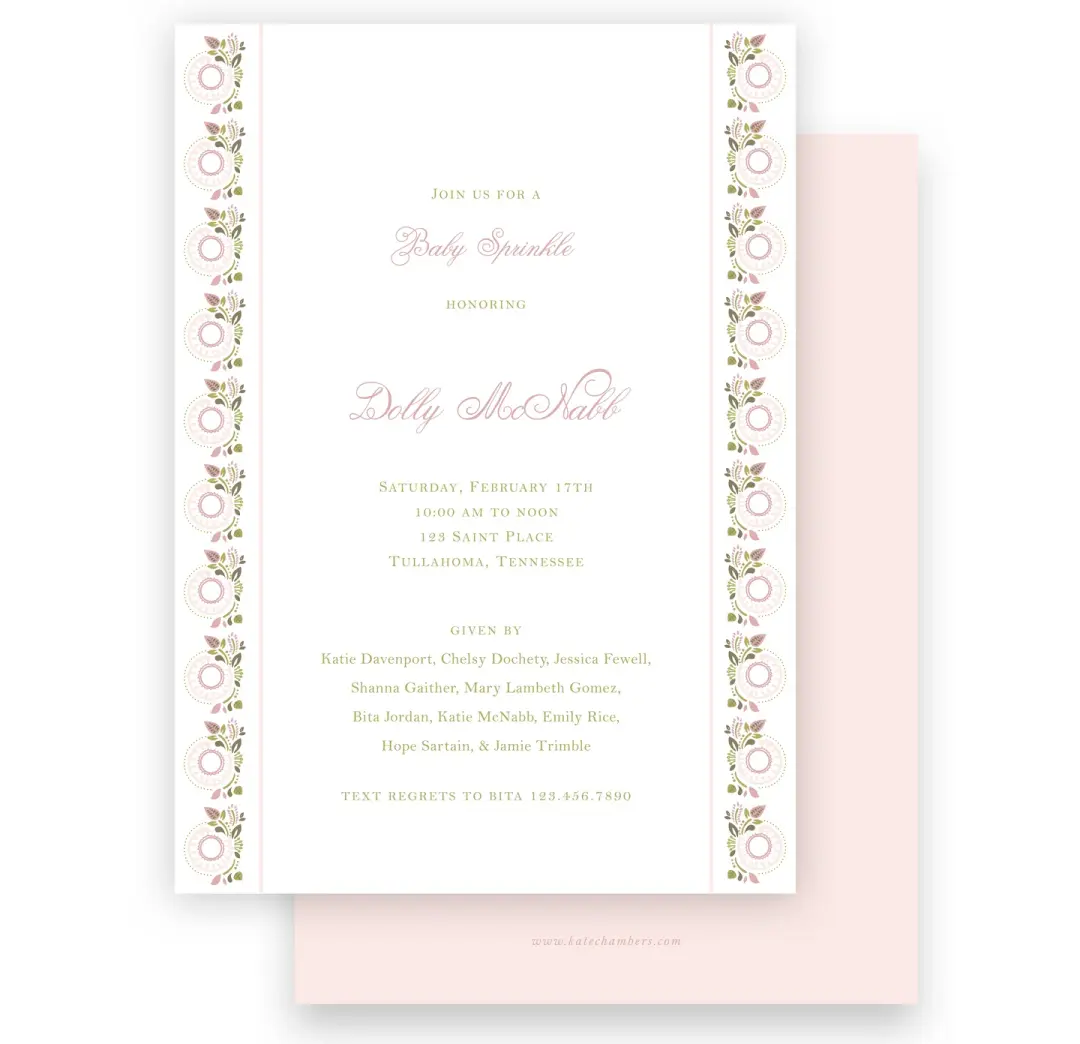 Floral Swirl Girls Baby Shower Invitation