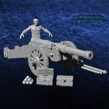 Unpainted 28mm 3D-printed European artillery park with culverin, field gun and ammunition — tabletop miniatures for historical wargaming, D&D & Pathfinder