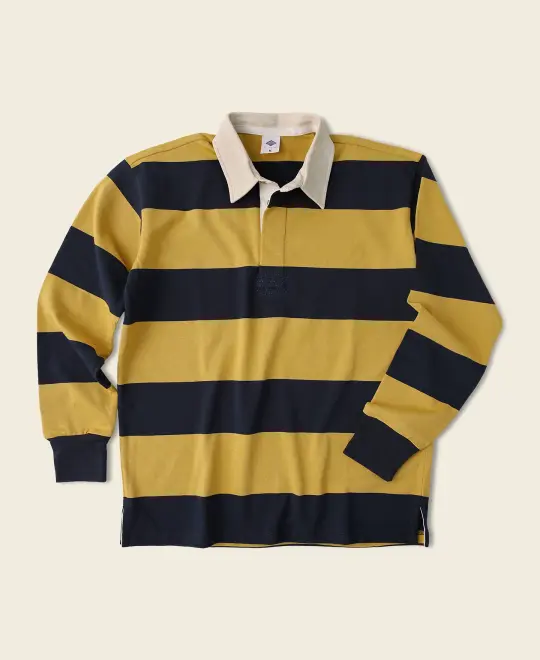 Classic Fit Striped Jersey Rugby Shirt - Yellow/Navy