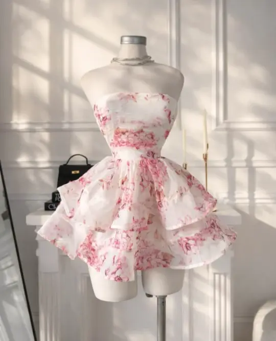 Cute White Ruffled Homecoming Dress A-Line Strapless Corset Mini Prom Dress RS660